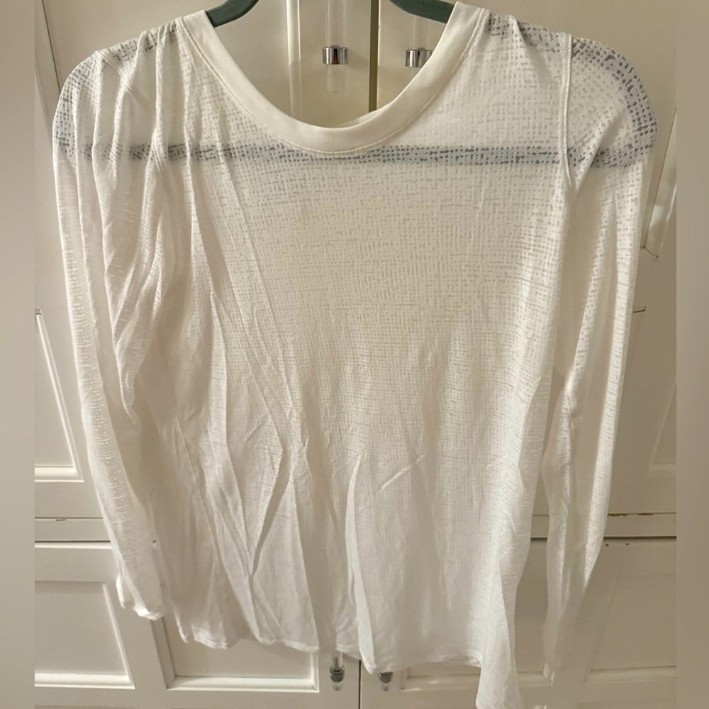 White (see-through) Lulu Lemon long sleeve top, size S